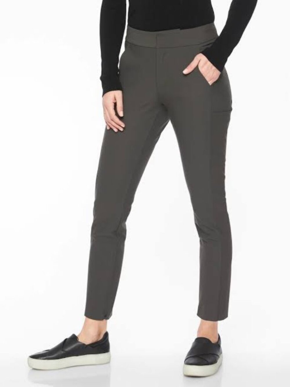 Athleta Stellar Trouser with ankle zippers, Arbor Olive, size 14P large
